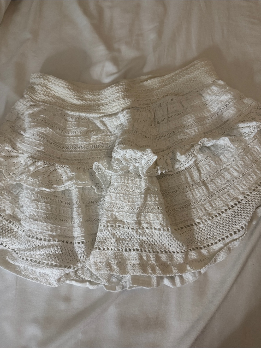 Aerie White Crochet Ruffle Mini Skirt